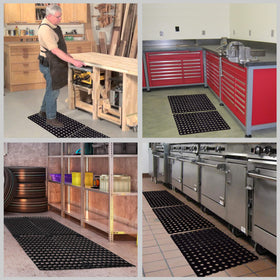 SafetyCare drain-hole rubber floor mat shown for kitchen and workspace use.