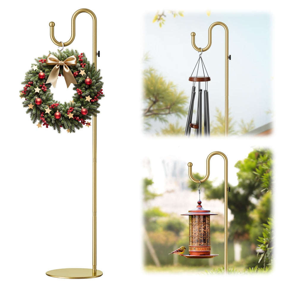 Saffruff 74-inch gold shepherds hook base stability for outdoor hanging decor