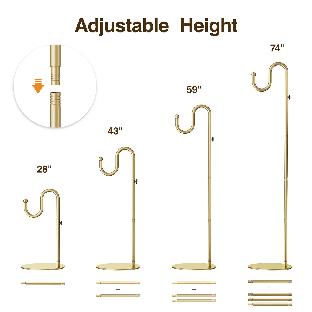 Saffruff 74-inch gold shepherds hook wide gap for large pots and lanterns
