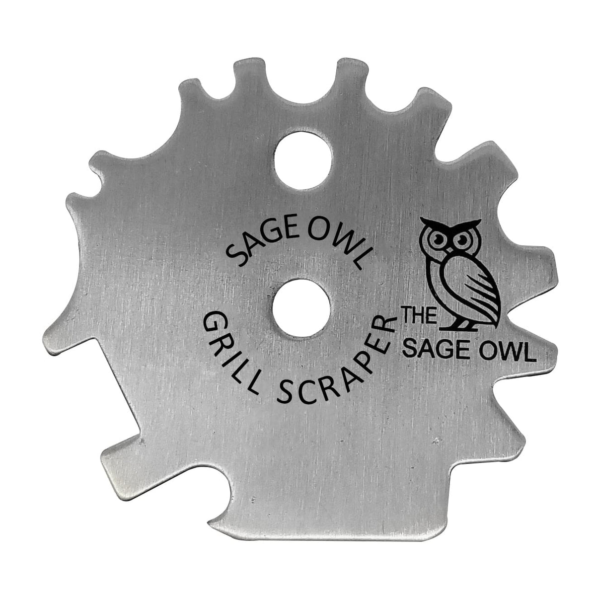 Sage Owl bristle-free stainless grill scraper for safe cleanup after grilling.