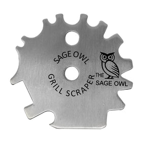 Sage Owl bristle-free stainless grill scraper for safe cleanup after grilling.