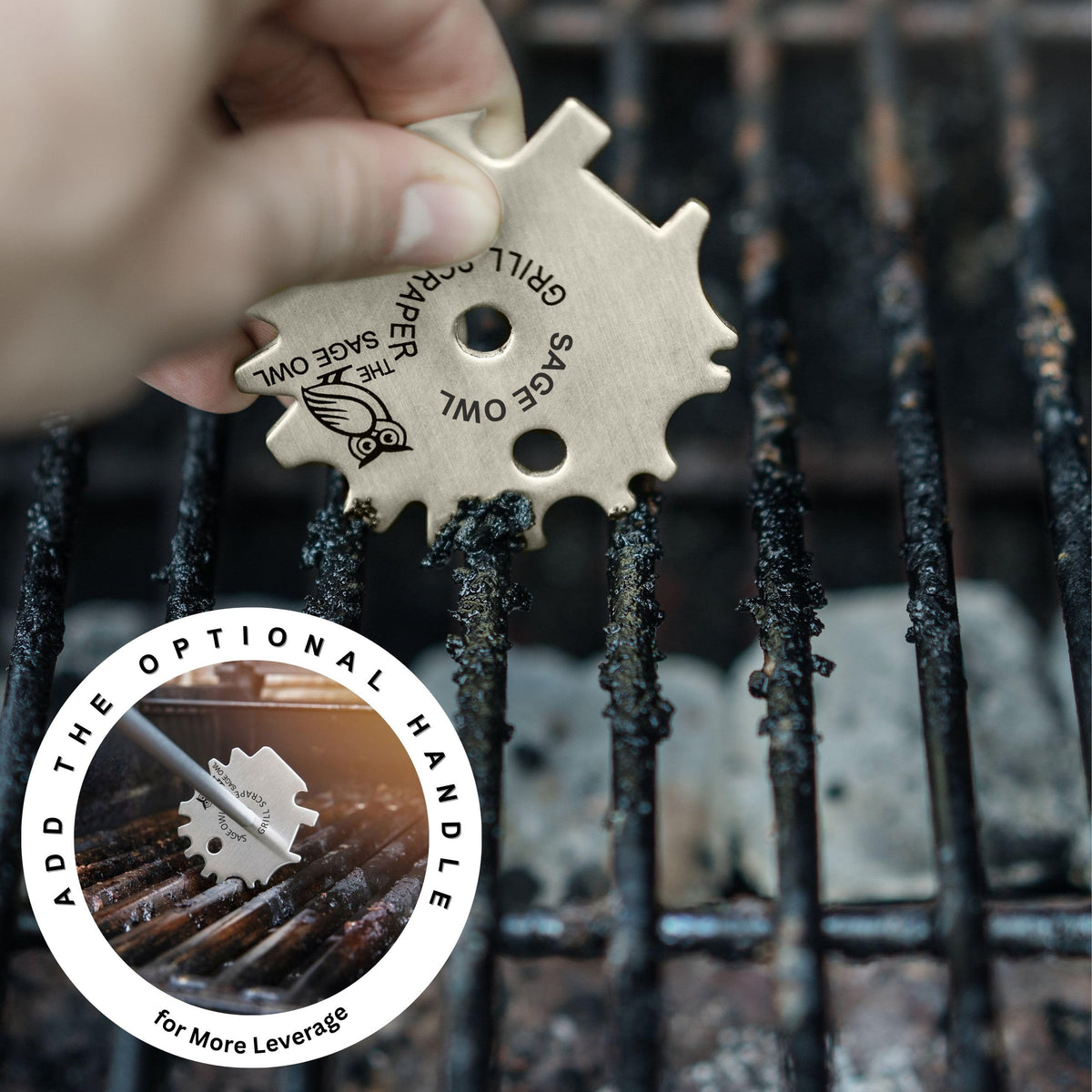 Sage Owl durable stainless steel construction withstands outdoor grilling.