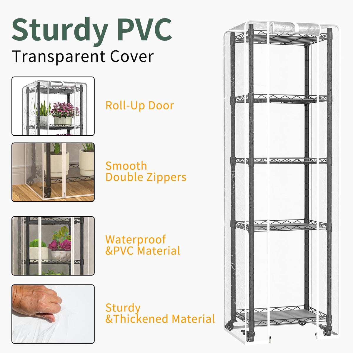 Sagrynfp transparent PVC lid with roll-up door for easy watering and observation