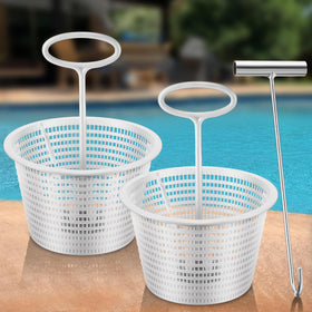 Saillong 8-inch pool skimmer basket for inground pools captures leaves effectively.