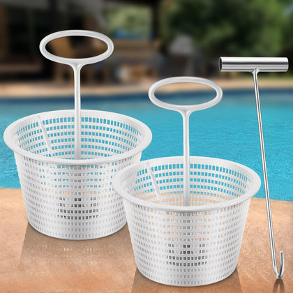 Saillong 8-inch pool skimmer basket for inground pools captures leaves effectively.