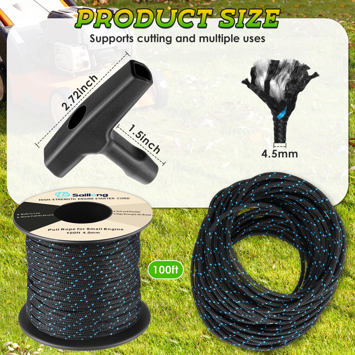 Saillong lawn mower pull cord replacement ready for quick install.