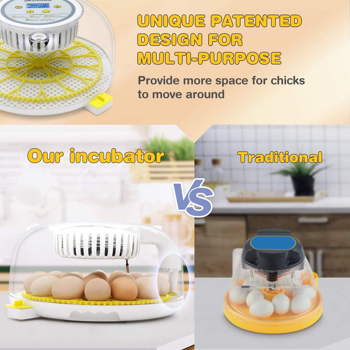 Sailnovo 18-egg incubator yellow lid design stands out on busy benches