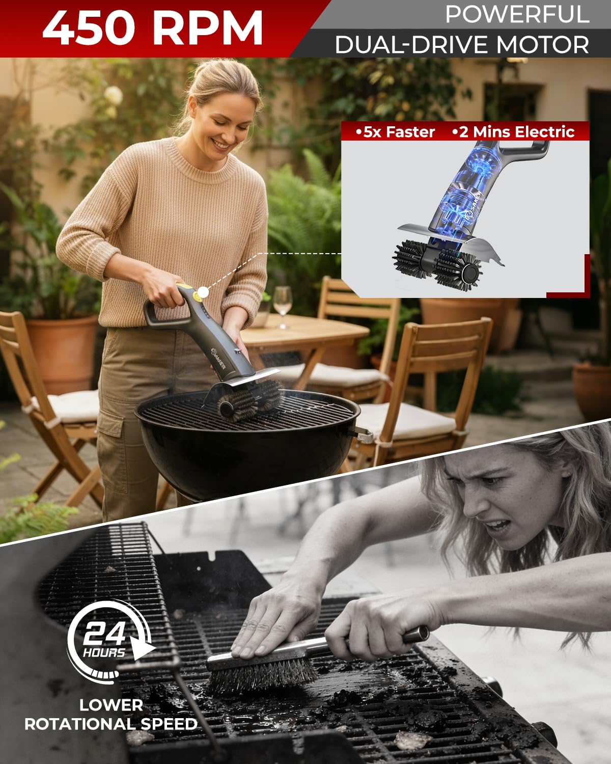 Saker 8-piece cleaning kit for versatile grill maintenance from heavy scrubbing to polishing.