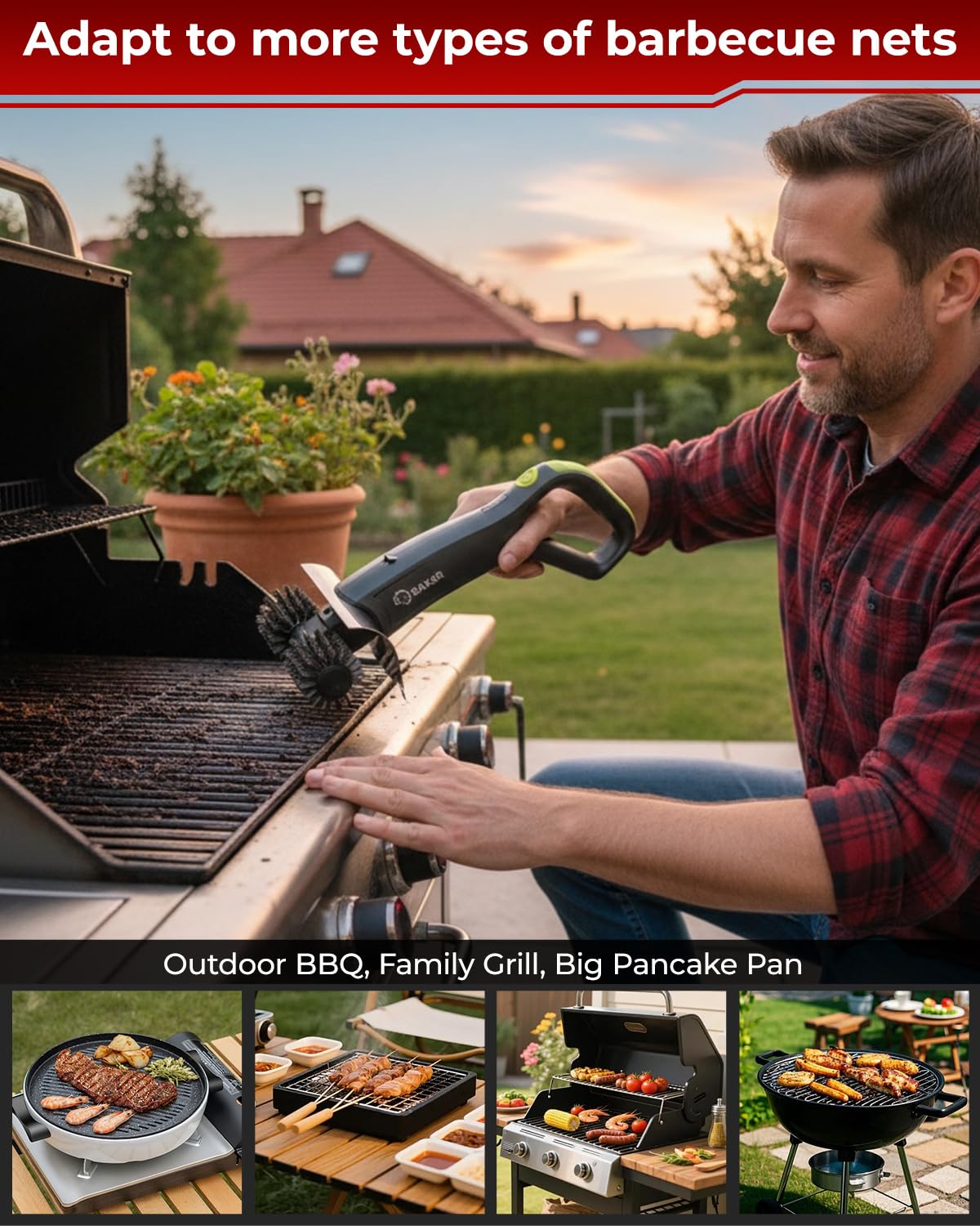 Saker cordless rechargeable design offers full mobility for grill cleaning anywhere.
