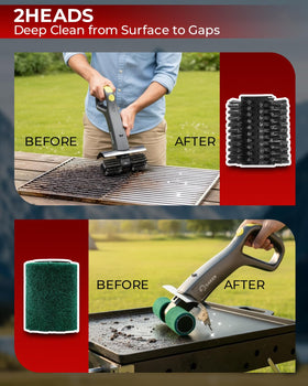 Saker LED light aids spot-cleaning in low light for complete grill coverage.