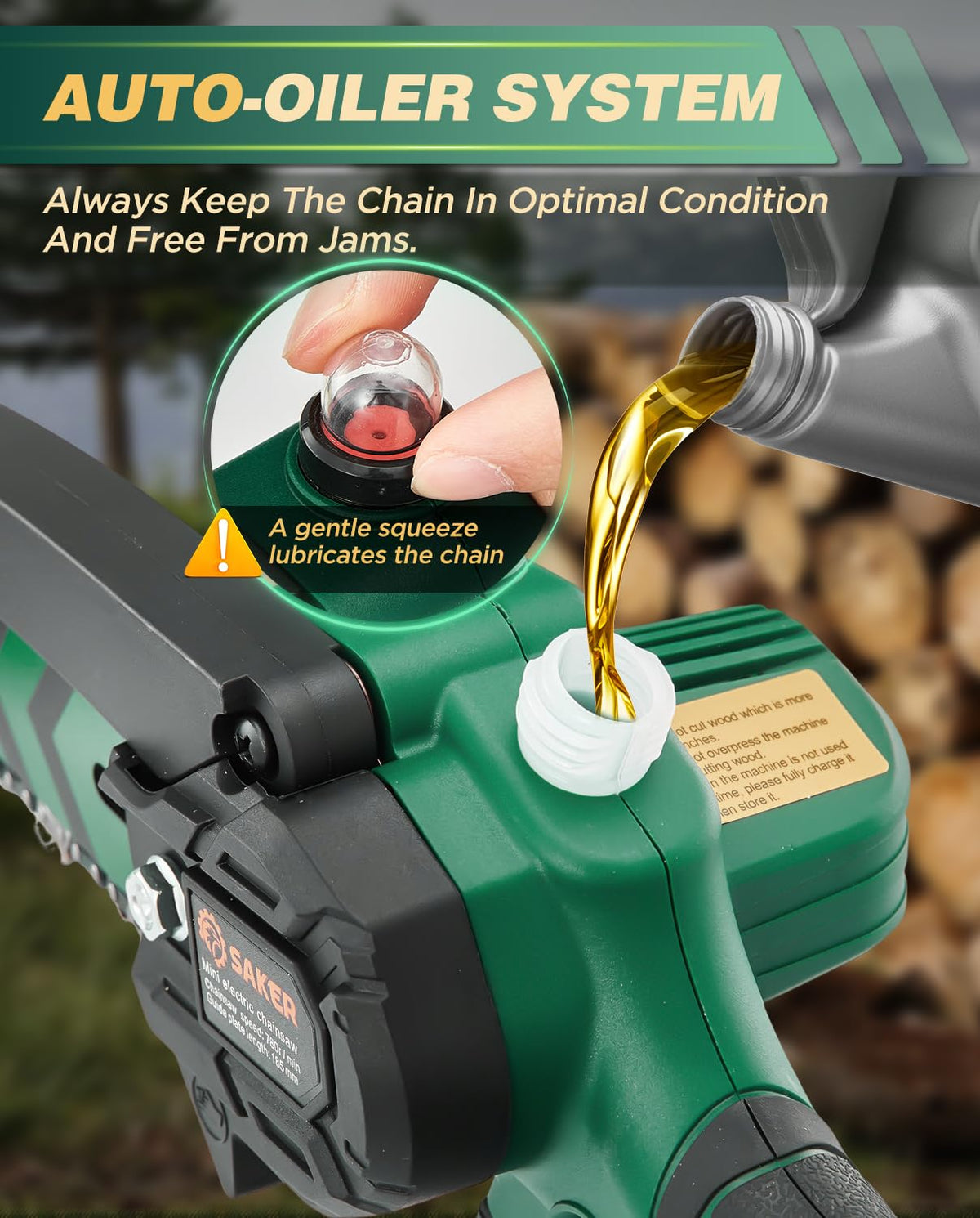 Saker 6-inch bar cuts branches quickly in garden work.