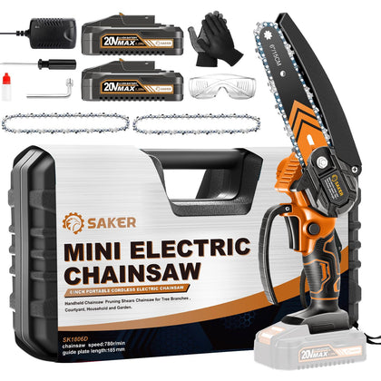 Saker Mini Chainsaw showing the 6-inch cutting surface for quick branch trimming