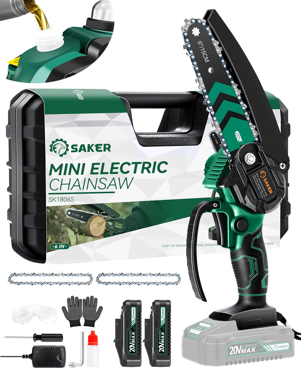 Saker Mini Chainsaw with automatic oiling for smooth cuts and longer chain life.