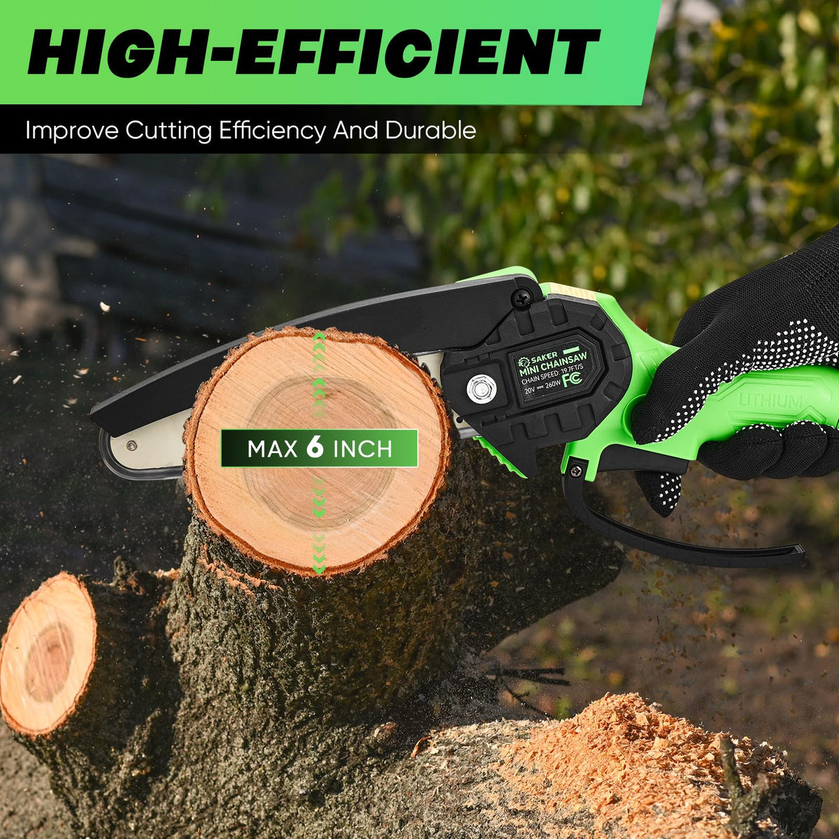 Saker Mini Chainsaw demonstrates long battery life for extended pruning sessions.