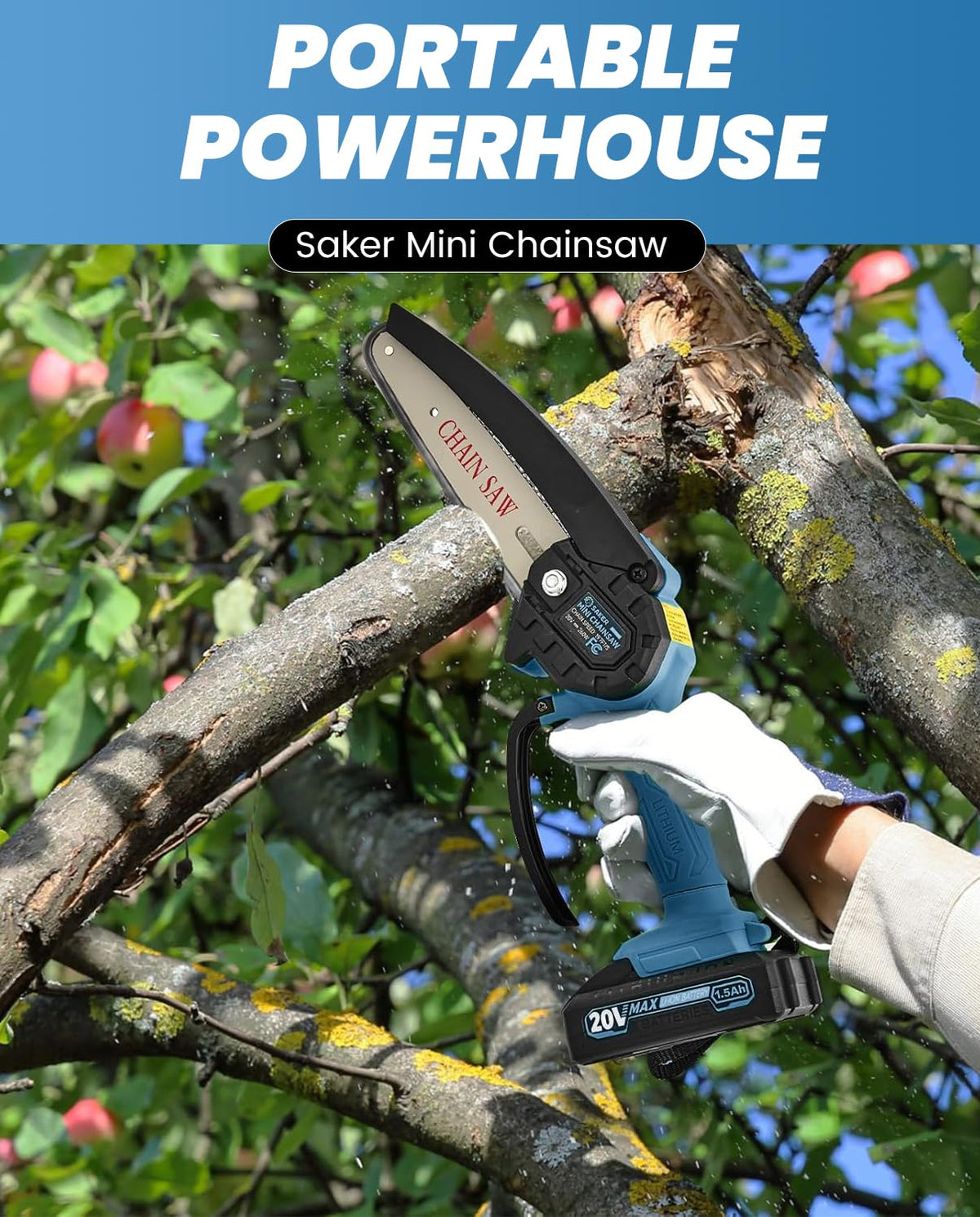Saker Mini Chainsaw cordless convenience removes the hassle of cords