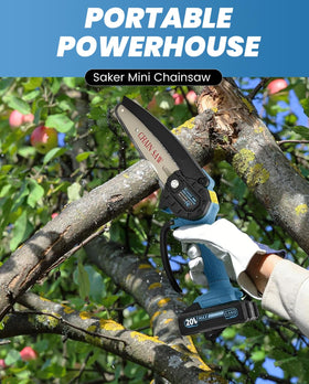 Saker Mini Chainsaw cordless convenience removes the hassle of cords