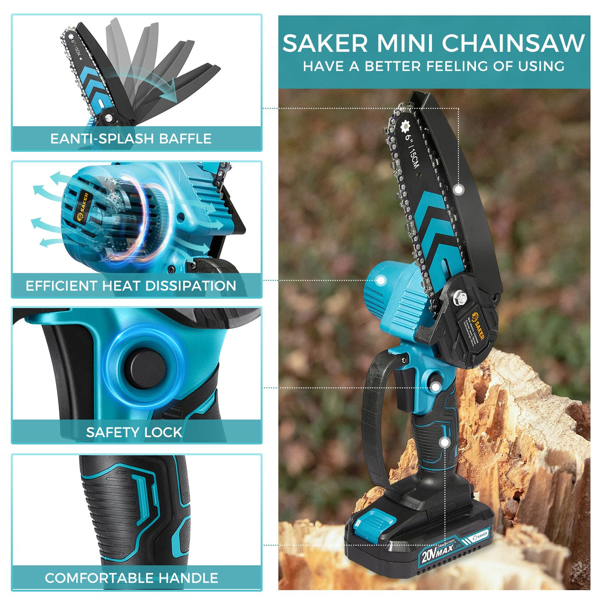 Saker Mini Chainsaw cordless operation for flexible outdoor work