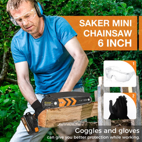 Saker Mini Chainsaw in use pruning a branch in the garden