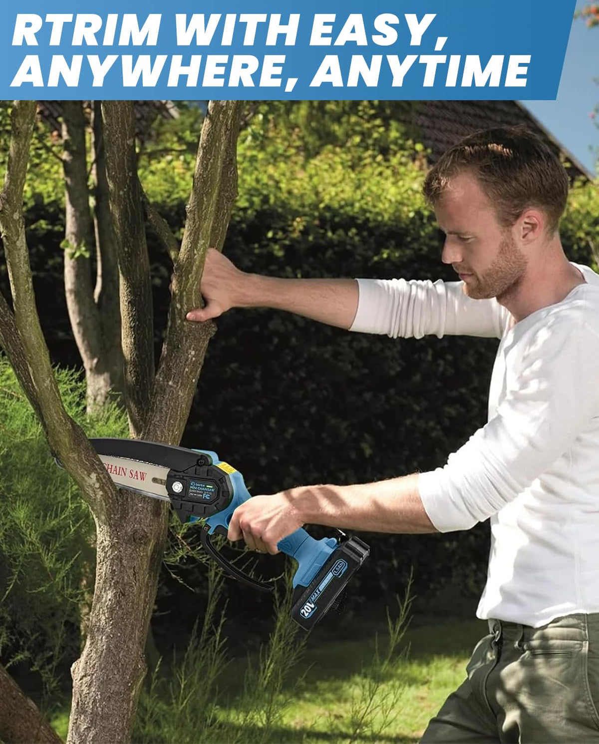 Saker Mini Chainsaw packaging includes battery and charger for ready-to-use setup