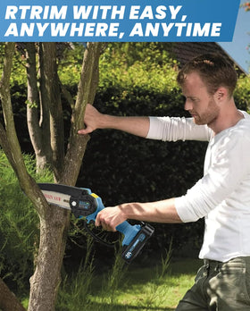 Saker Mini Chainsaw packaging includes battery and charger for ready-to-use setup