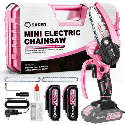 Saker mini chainsaw pink body shows compact design for easy handling