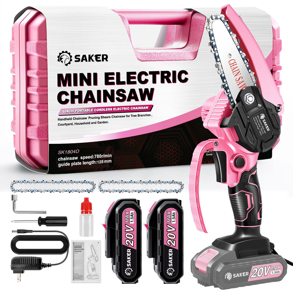 Saker mini chainsaw pink body shows compact design for easy handling