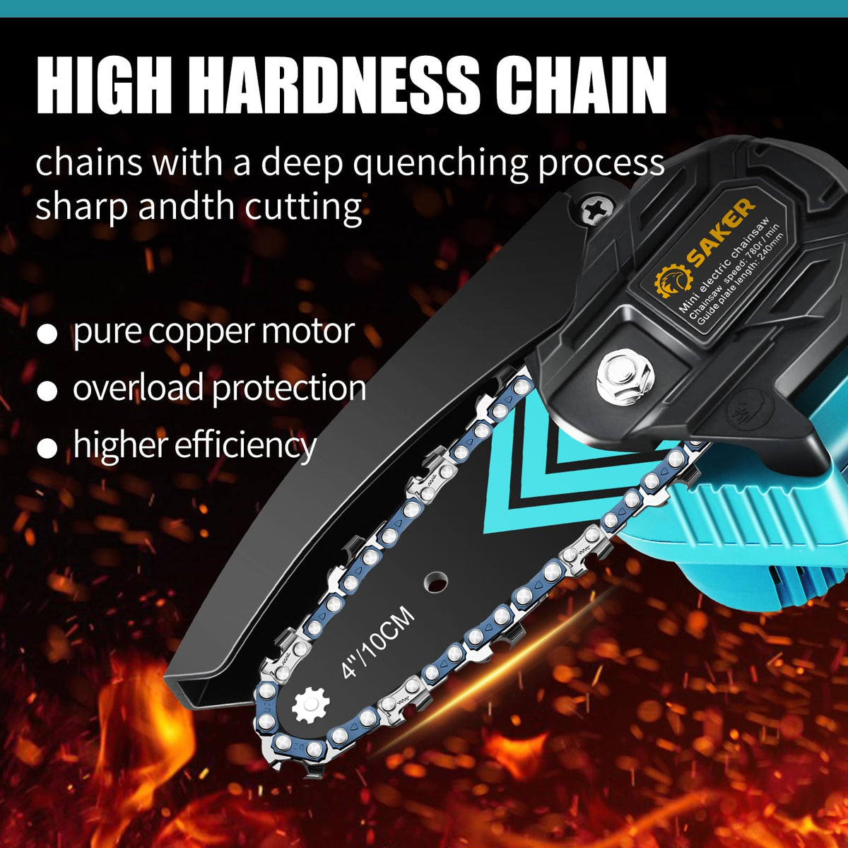 Saker Mini Chainsaw weighs 1.1 kg for one-handed use and reduced fatigue