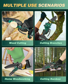 Saker portable cordless design lets you trim trees anywhere.