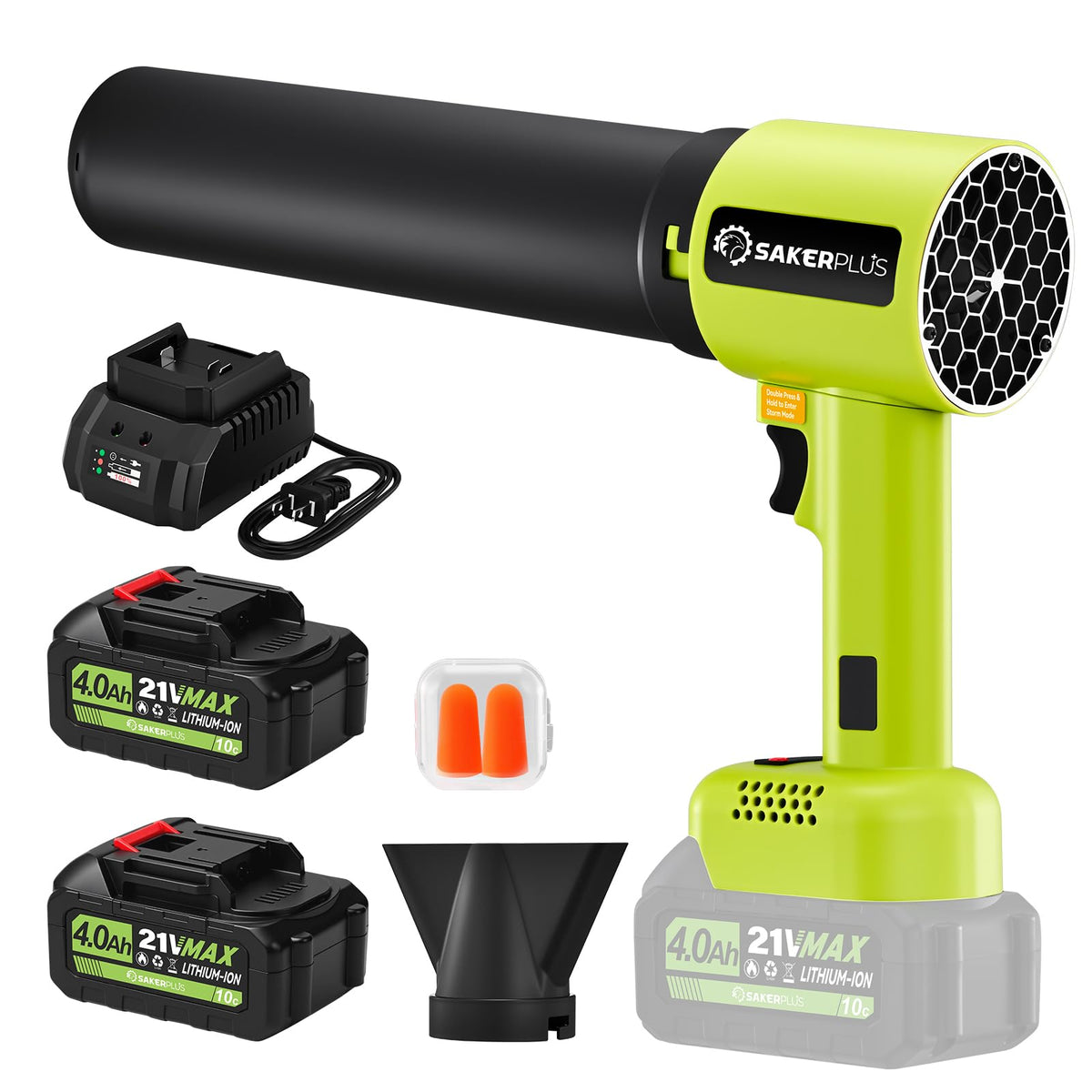SakerPlus cordless leaf blower motor enables fast cleanup.