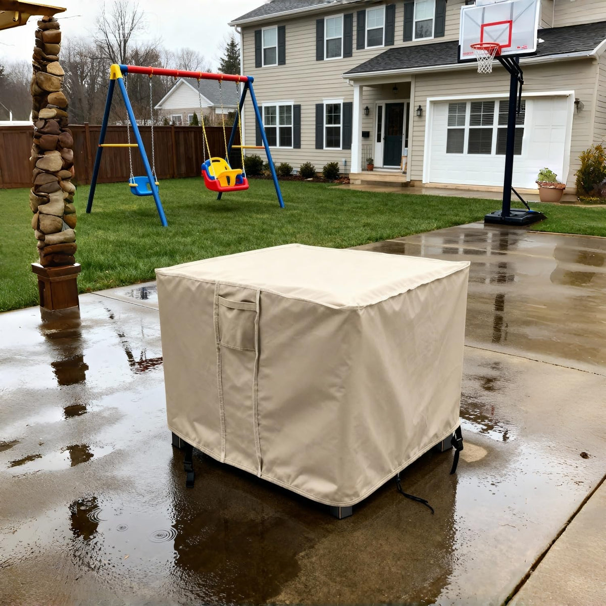 Saking beige cover includes corner protectors for durability