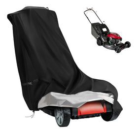 Saking lawn mower cover with drawstring and buckle secures outdoors
