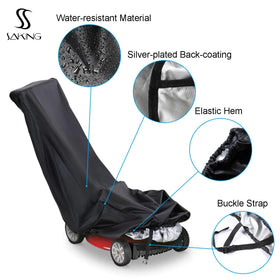 Saking cover provides UV protection for lawn mower during sunny days