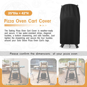 Saking cover measures 25 dia x 42 in, guarding outdoor setup.