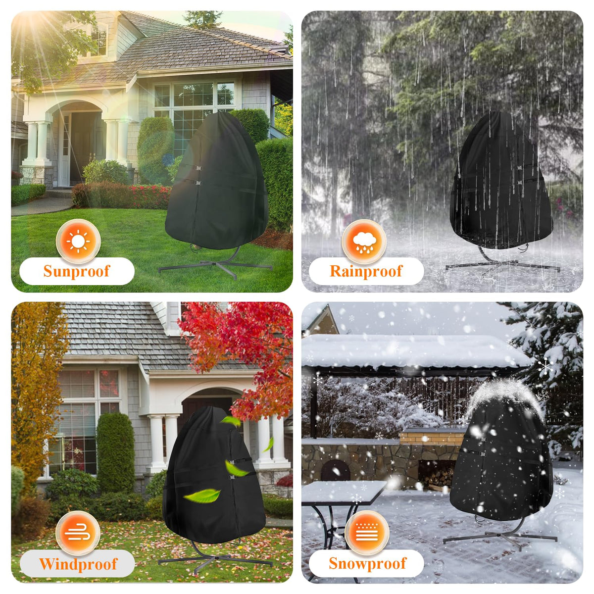Saking windproof elastic drawstring attachment keeps the cover snug on the chair frame.