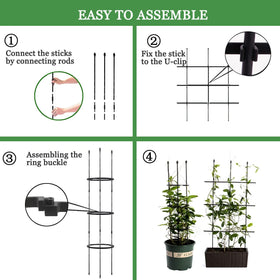 SAKOTE Adjustable-height support rods ease vertical growth for cucumbers and beans.