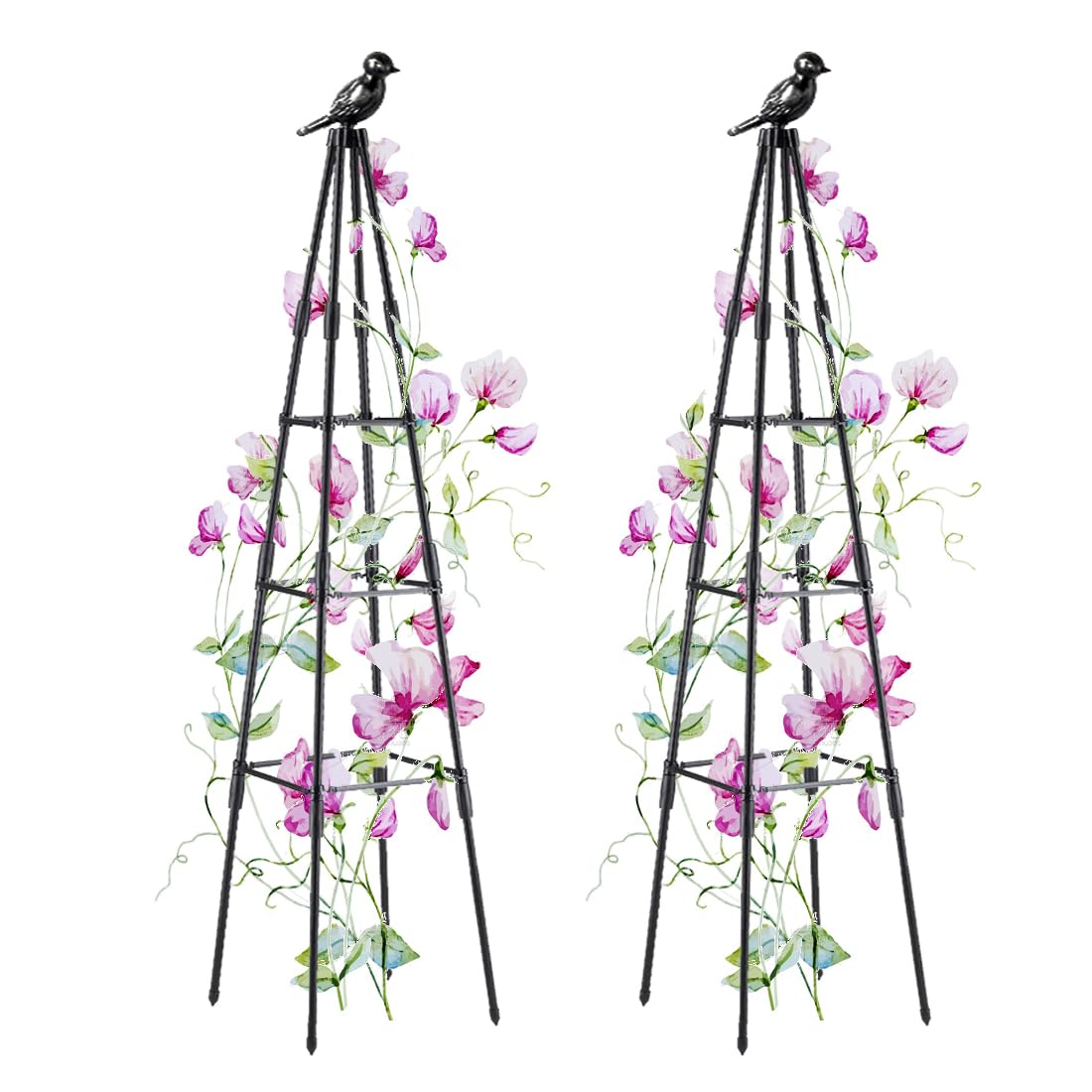 SAKOTE 47-inch garden obelisk trellis supports climbing plants in pots.