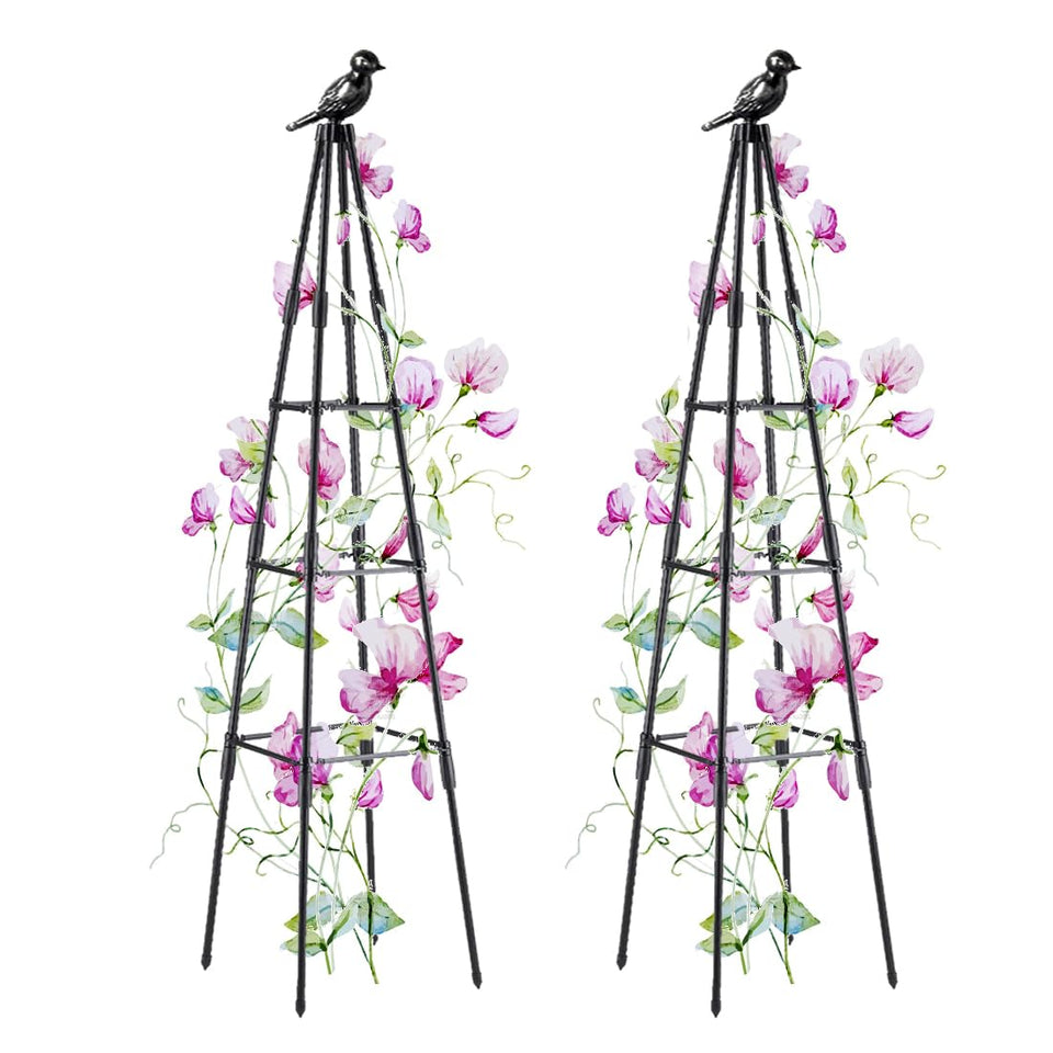 SAKOTE 47-inch garden obelisk trellis supports climbing plants in pots.