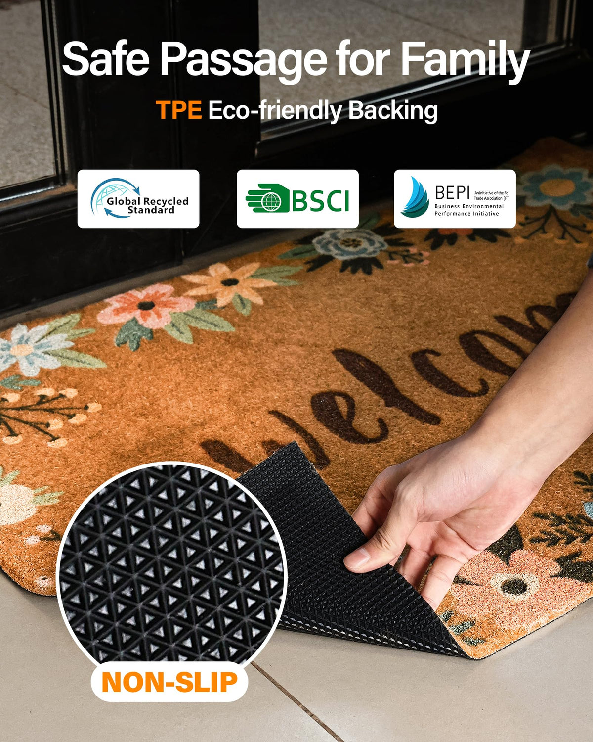 SAKSUN outdoor entry mat with non-slip backing keeps entries safe in wind