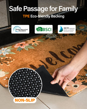 SAKSUN outdoor entry mat with non-slip backing keeps entries safe in wind