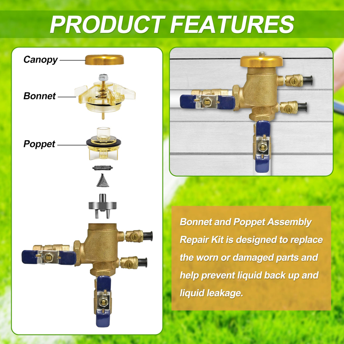 Salangid bonnet and poppet kit side view showing precise fit for Model 765 PVBs