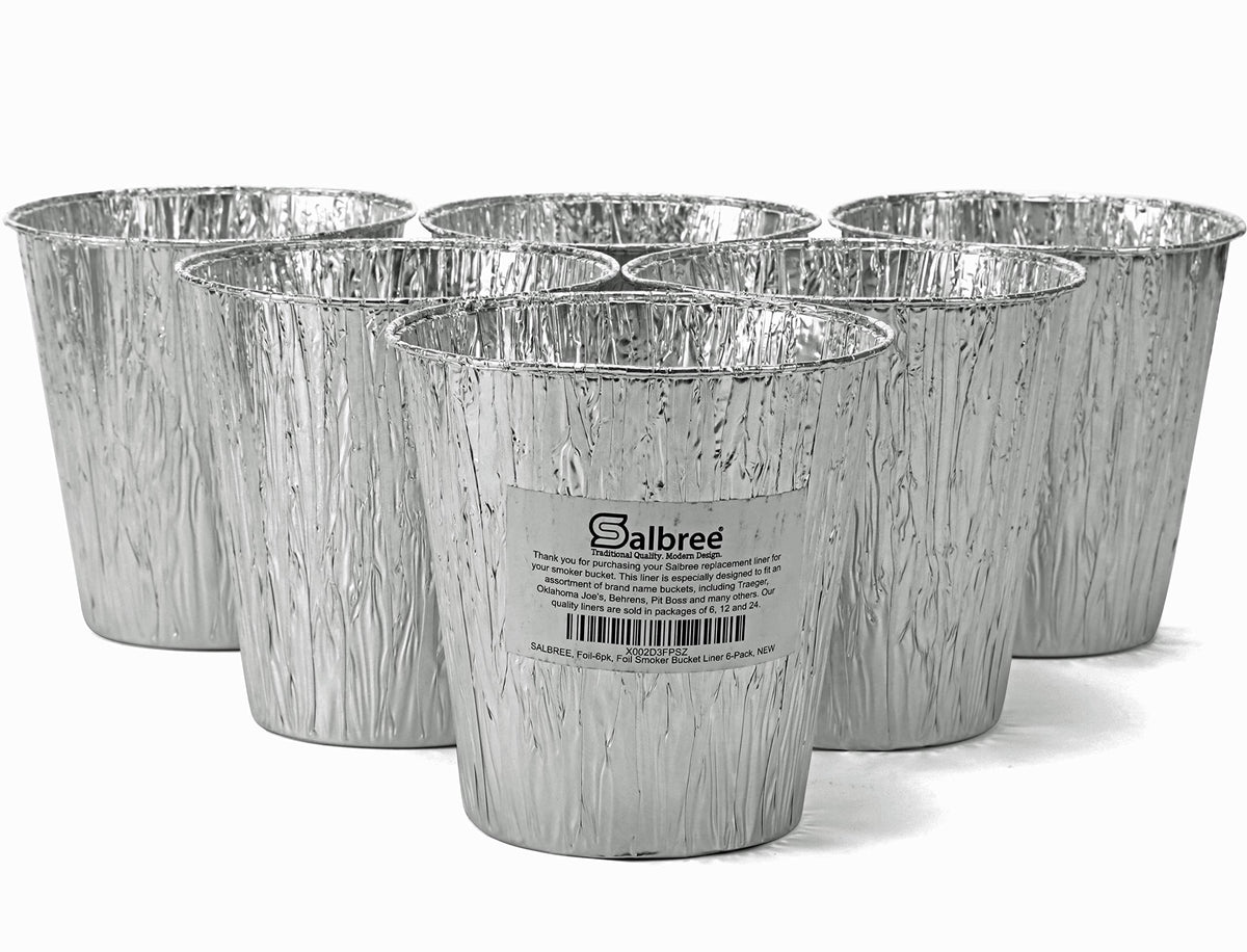 Salbree smoker bucket drip foil liner tray ready for quick cleanup after grilling
