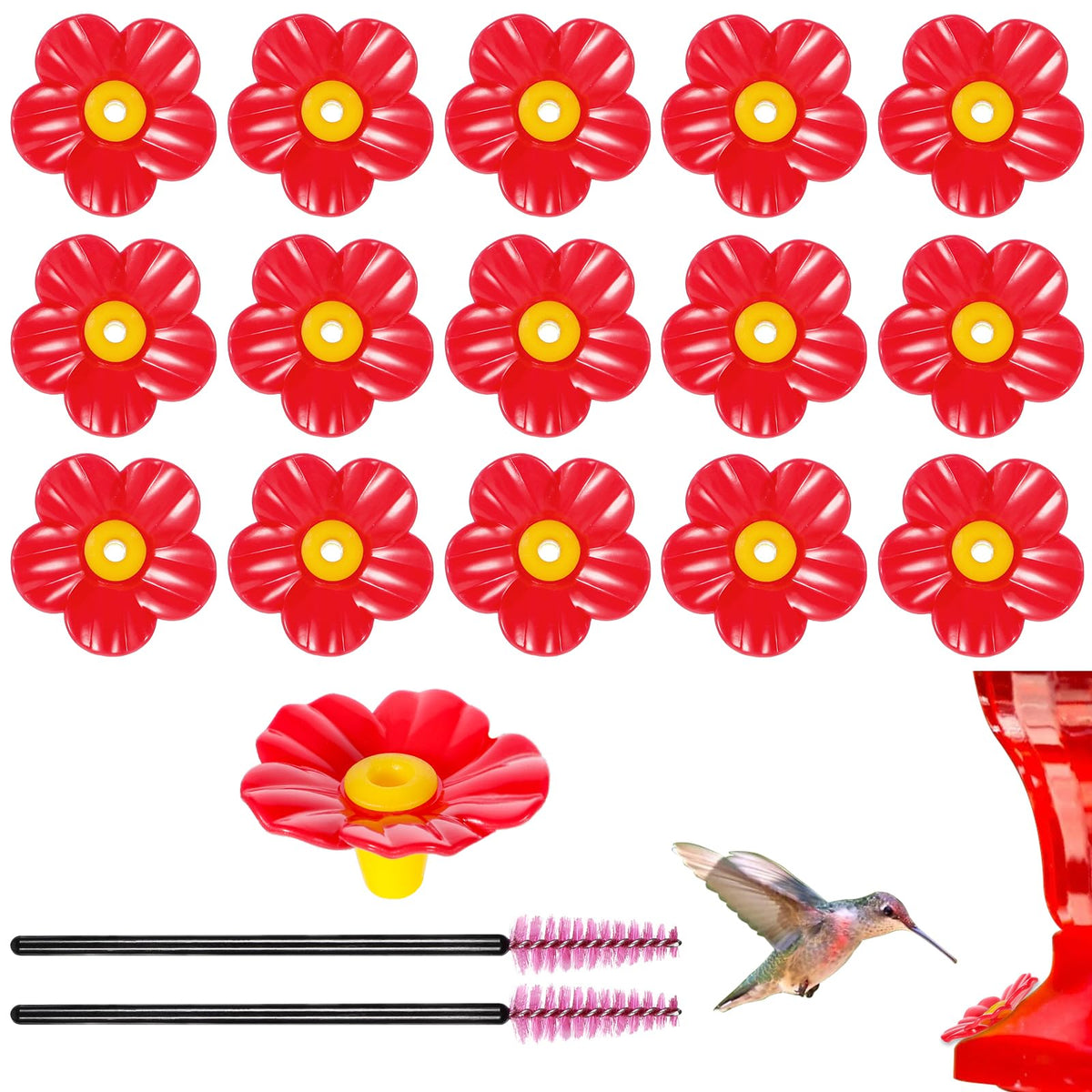 Salbsever 16pcs hummingbird feeder flowers attract hummingbirds to outdoor feeders.
