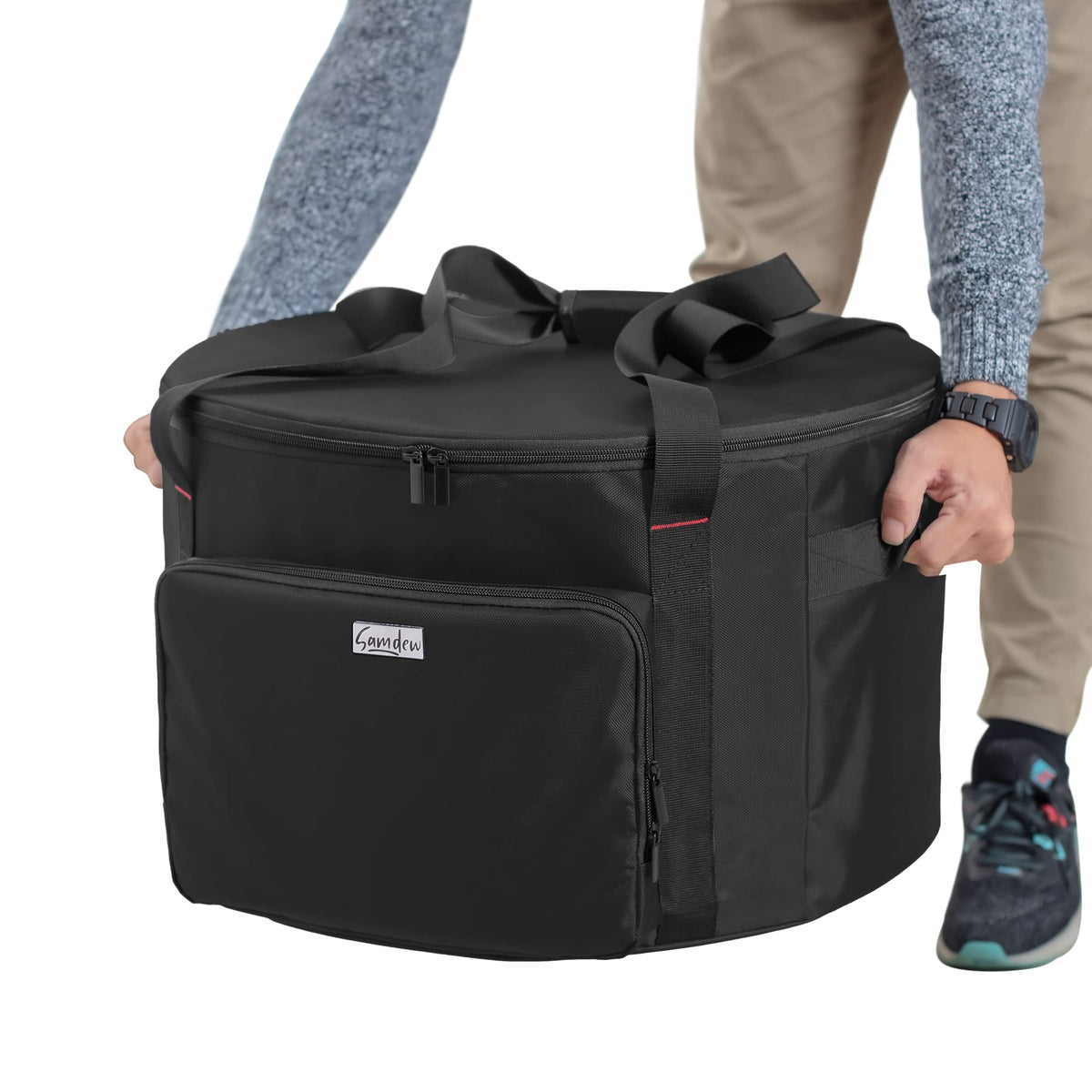 Samdew bag features padded handles for comfortable carrying on trips.
