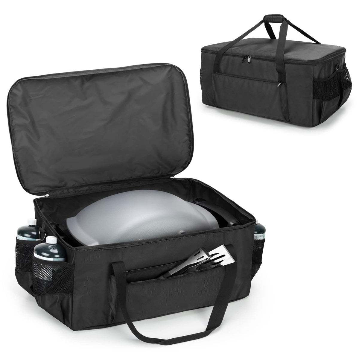 samdew grill bag front pocket keeps tools neatly organized for Weber Q1000 and Q1200.