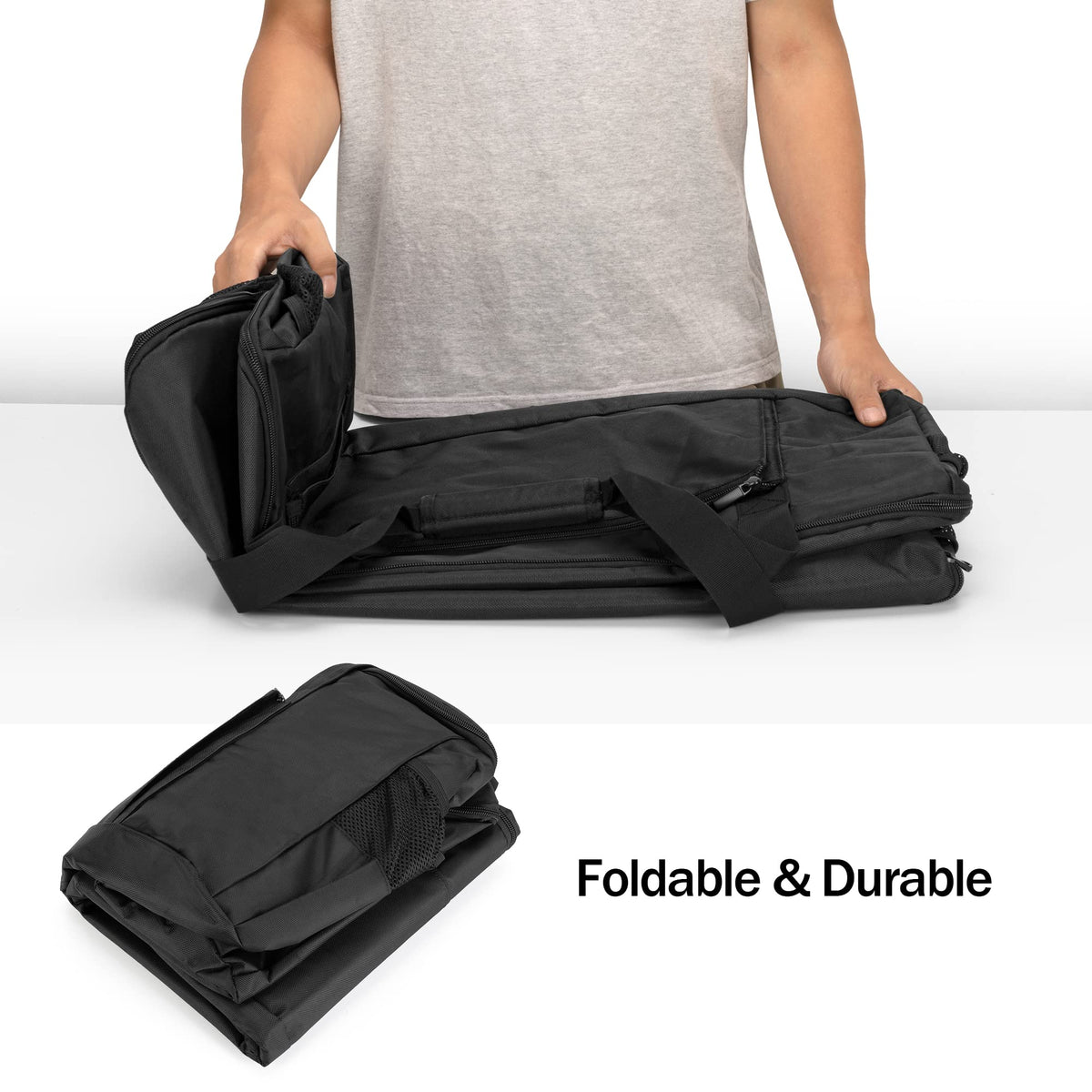 samdew grill bag side pockets store propane canisters and small accessories.