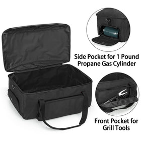 Samdew barbecue bag front pocket holds tongs and brushes for quick access