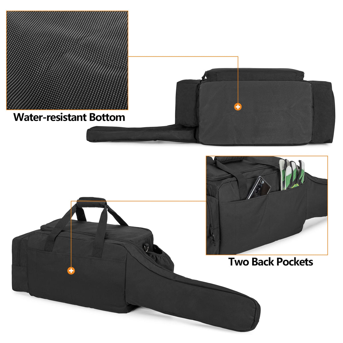 Samdew chainsaw carrying case bottom features water-resistant material for added protection