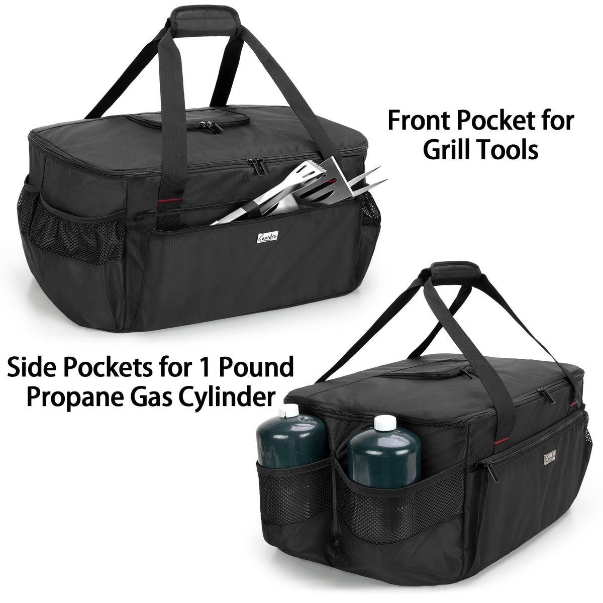 samdew grill bag side pockets store one-pound propane cylinders