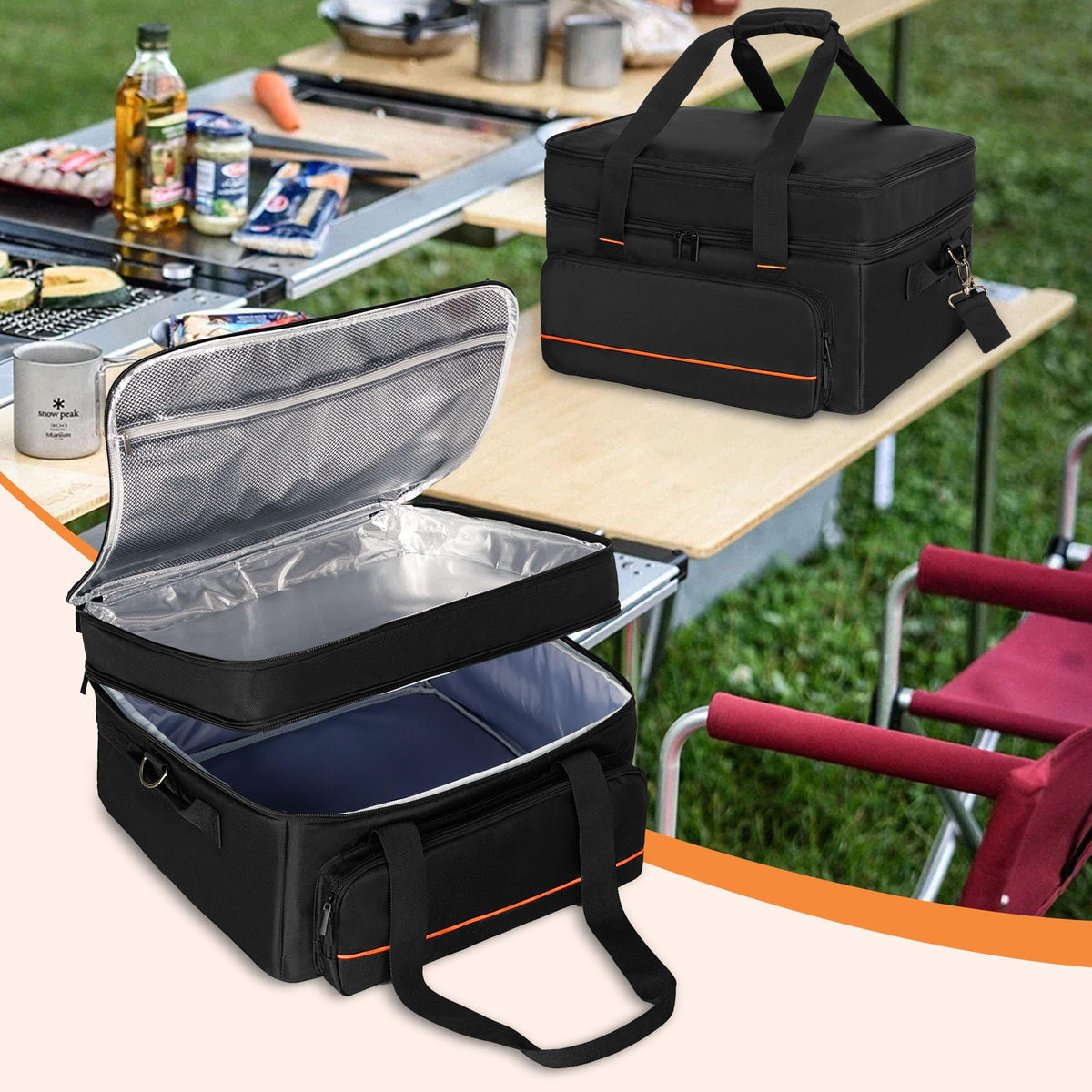 samdew bag in outdoor setting for tailgates, camping, and picnics