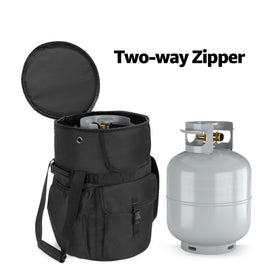 samdew propane tank bag side pocket for cables, lighter, and hoses on the go